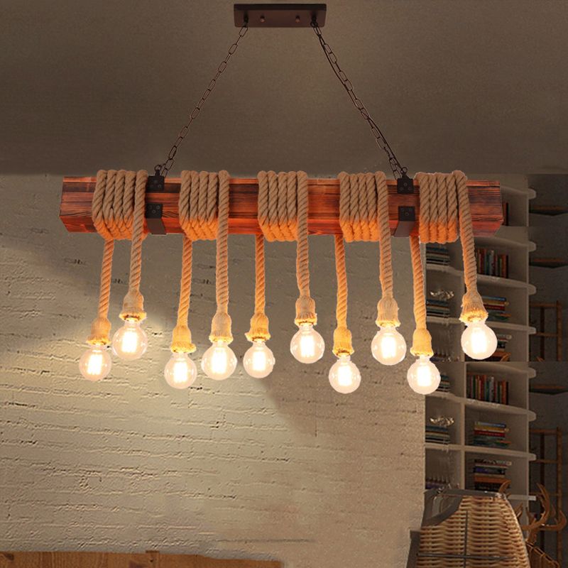 Wooden Island Light Industrial Style Island Hanging Light for Living Room