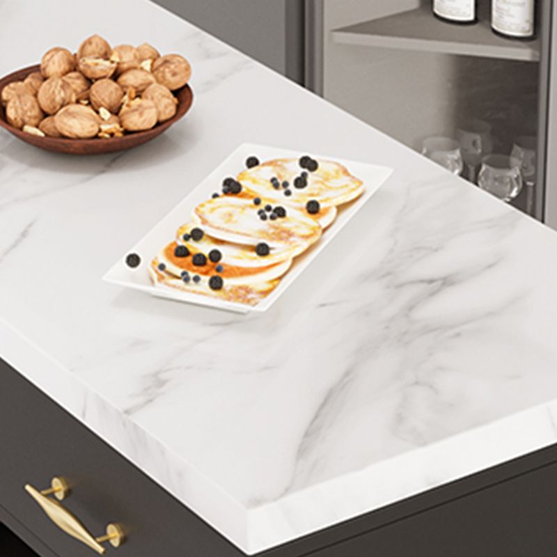 Faux Marble Top Kitchen Island Cart Modern Rectangle with 3 Drawers