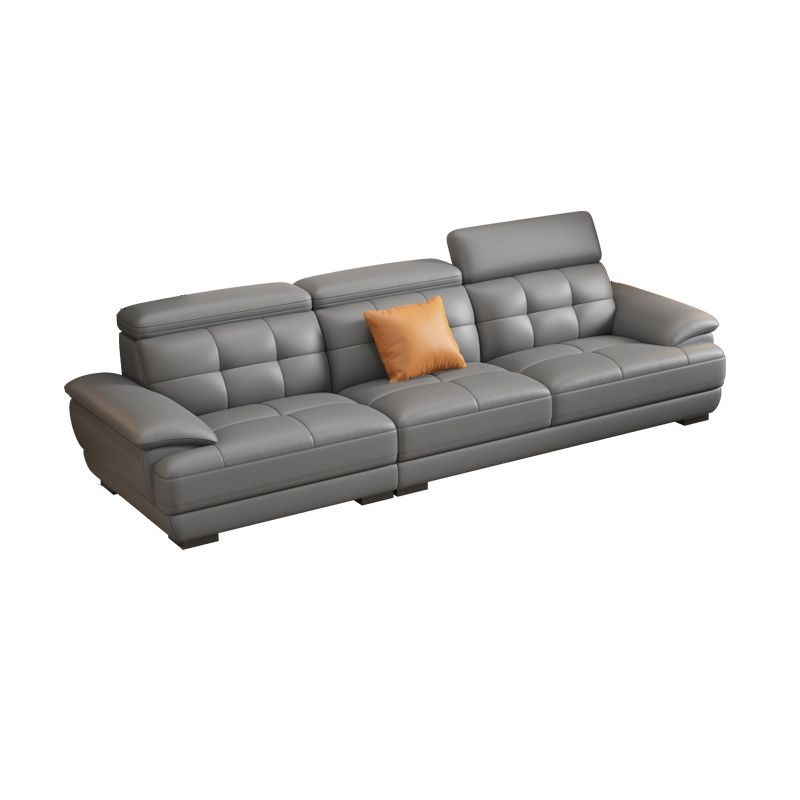 Contemporary Stain-Resistant Genuine Leather Square Arm Stationary Sofa