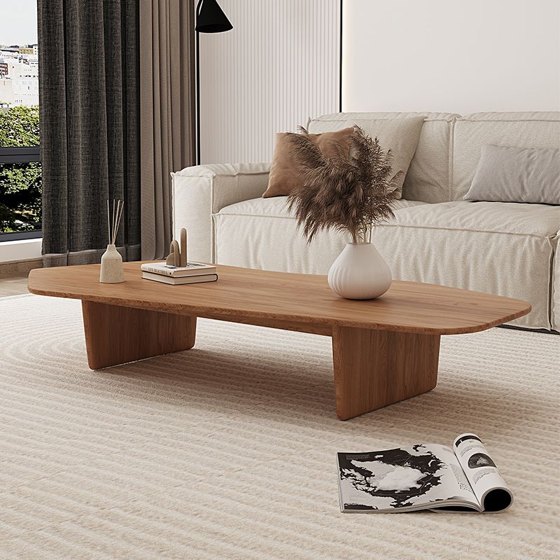 Solid Wood Coffee Table Free-Form Modern Cocktail Table with 2 Legs
