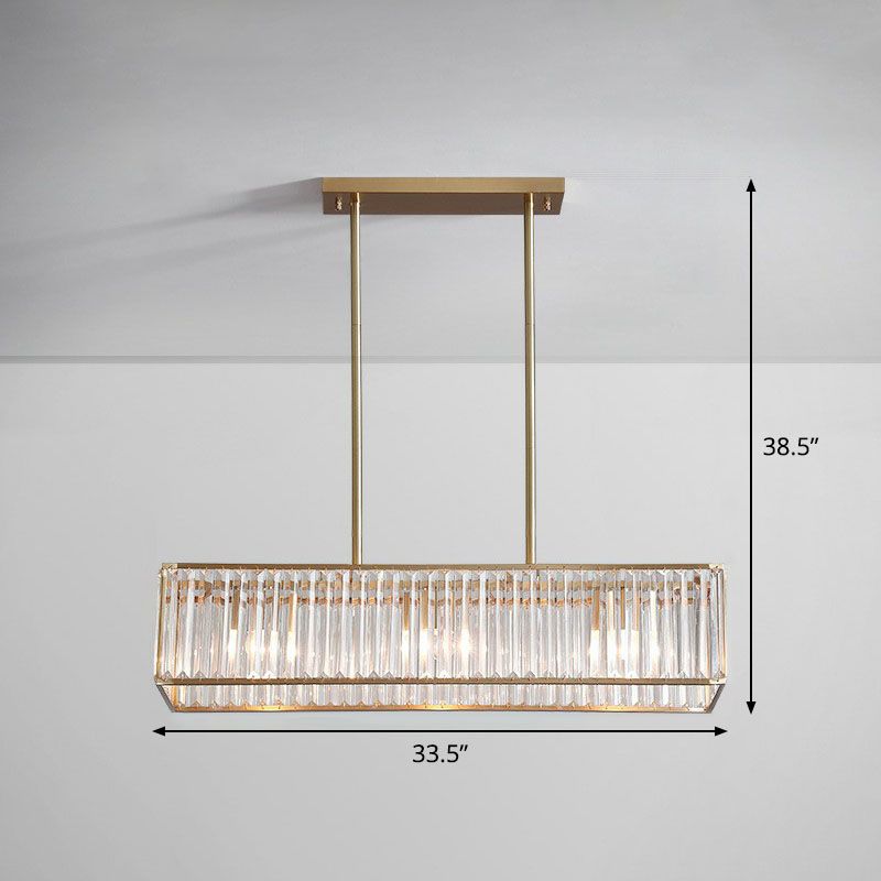 Tri-Prism Crystal Rectangle Island Light Fixture Modern Style Gold Ceiling Pendant Light