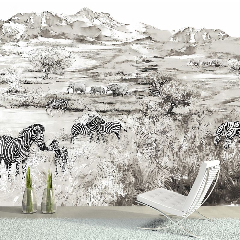 Tropix Animals African Savannas Murals in Pewter Stain Resistant Wall Art for Living Room