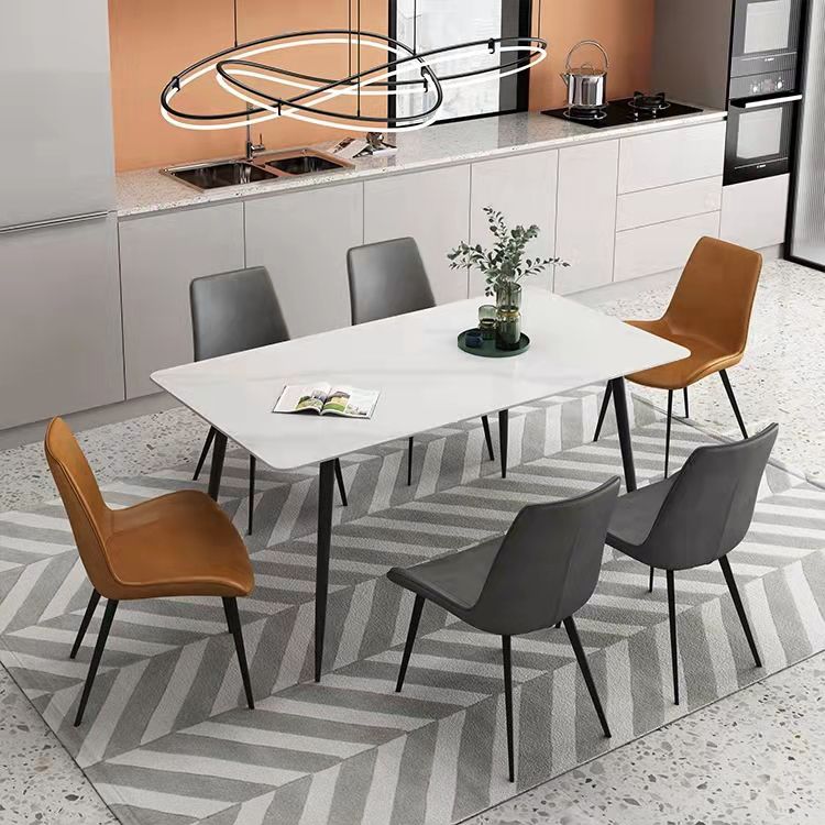 Metal Contemporary Rectangle Dining Table White Sintered Stone Top Table for Dining Room