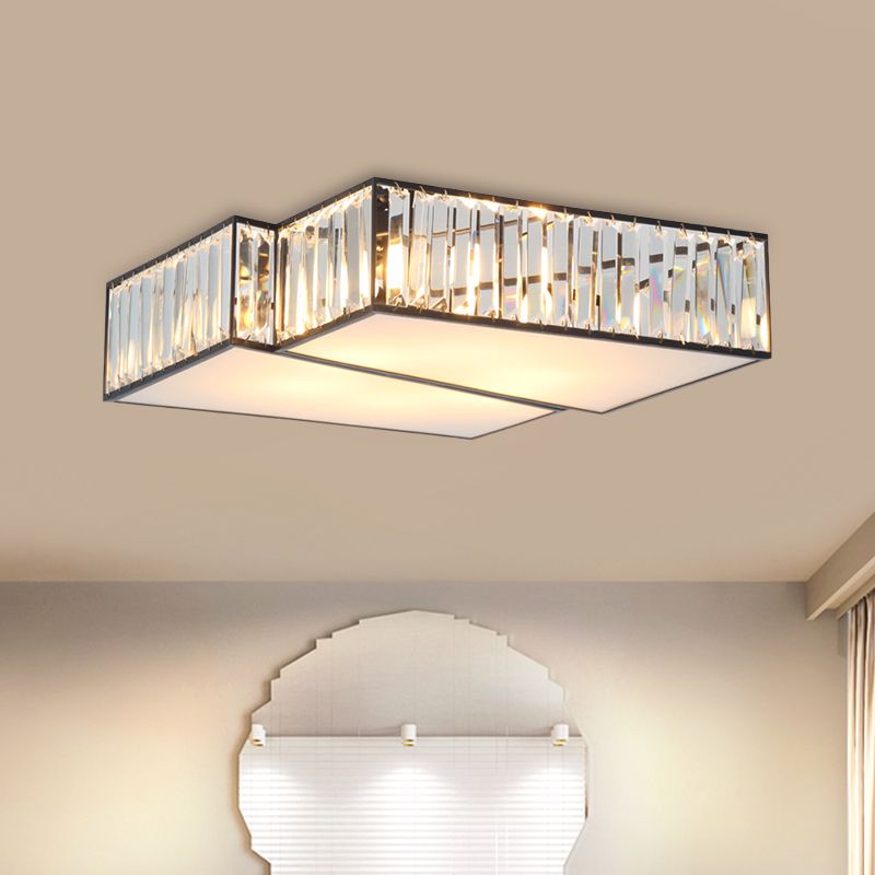 Crystal Rectangle Black Flushmount Geometric 4 Bulbs Contemporary Ceiling Mount Light Fixture