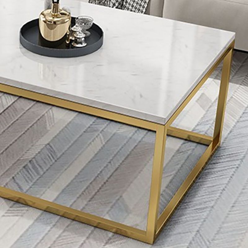 Glam Rectangle Coffee Table with White Marble Top and Iron Frame