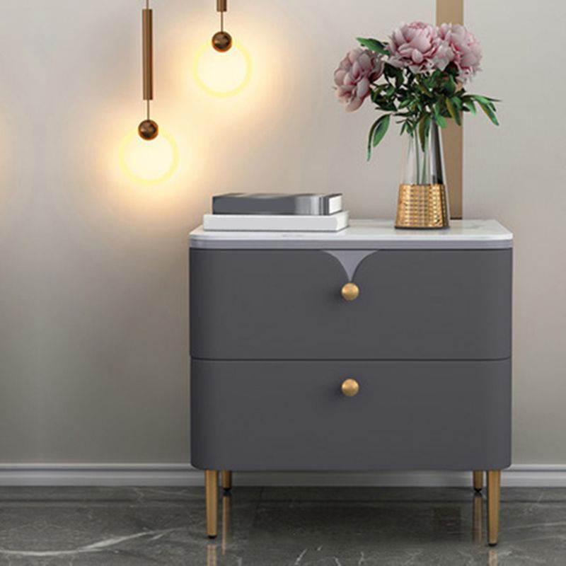 Stone Bed Nightstand Contemporary Bedside Cabinet with 2 Drawers
