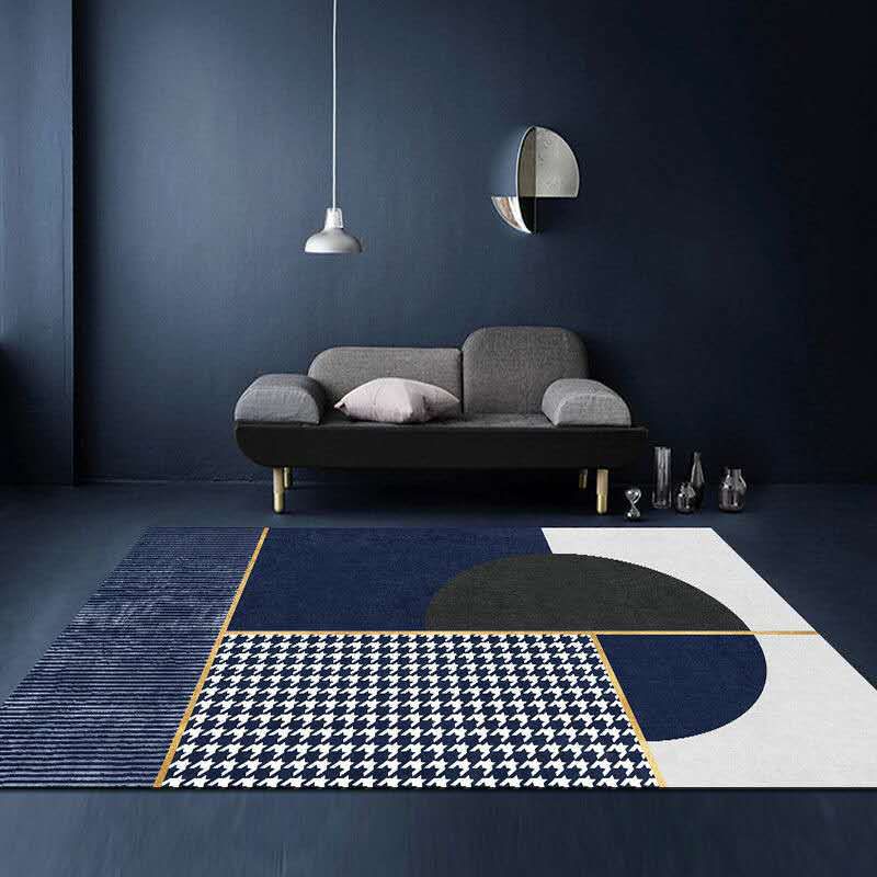 Modern Houndstooth Pattern Rug Color Mixed Polyester Carpet Stain Resistant Indoor Rug for Home Decor