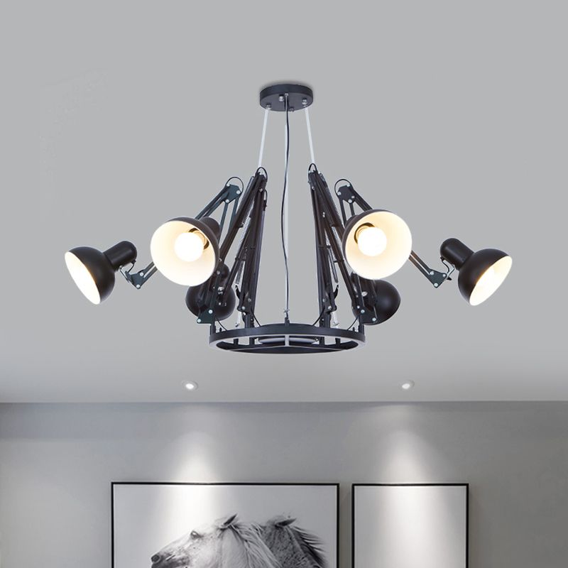 6-Light Dome Pendant Lighting with Spider Design Retro Black/White Metallic Chandelier Light Fixture with Adjustable Arm