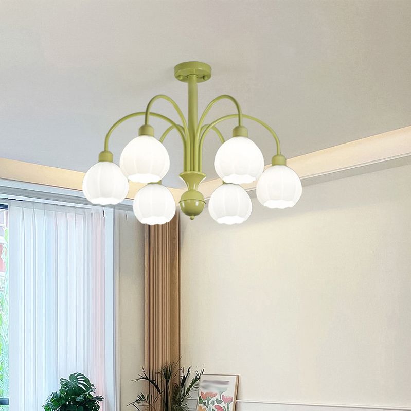 Nordic Glass Ceiling Light Green Flush Mount Lighting Fixture for Bedroom