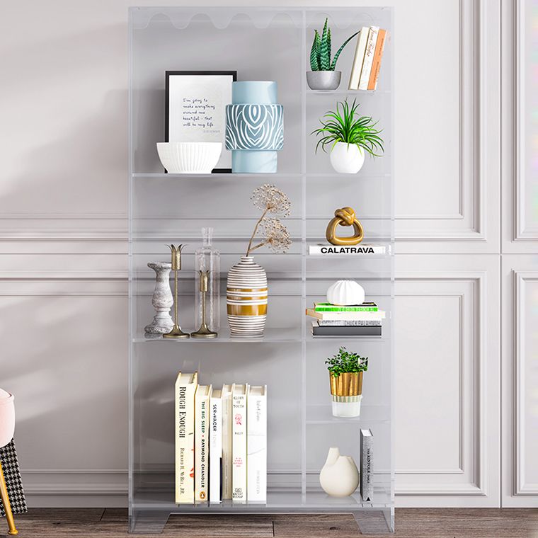 Contemporary Closed Back Standard Bookshelf Acrylic Bookcase with Rectangular Shelves