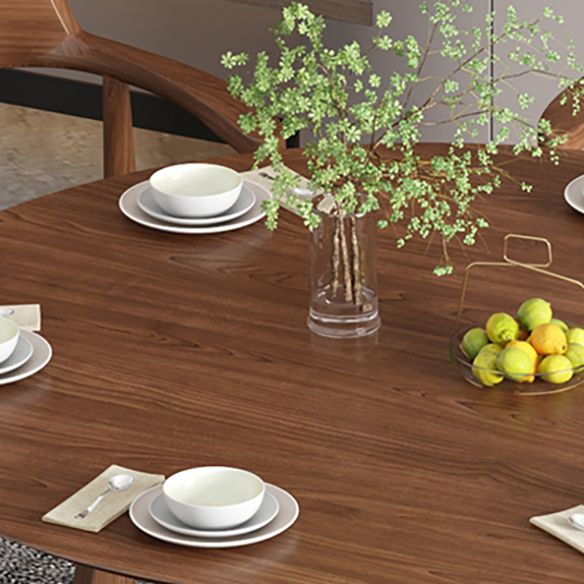 Round Contemporary Fixed Solid Wood Dining Room Table with Solid Wood Legs Kitchen Dining Set