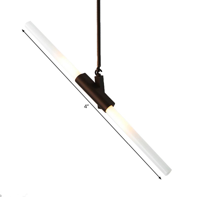 Black Linear Hanging Lighting Modern Simple Style 2 Lights Metal Ceiling Pendant