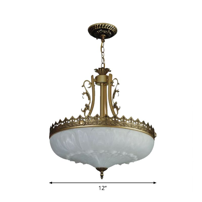Bol blanc bol de lustre pendentif antique 3 ampoules 12 "/ 16" /19,5 "de largeur de salon LAMPE SUSPENSION DE PLAFICE EN LASSE