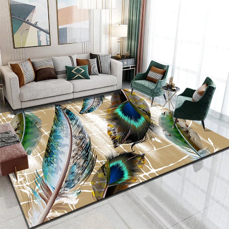 Gray Modern Rug Polyester Feather Rug Non-Slip Backing Rug for Drawing Room