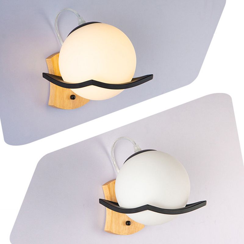 Modern Style Wooden Wall Sconce Glass Shade 1 Light Wall Mount Light Fixture