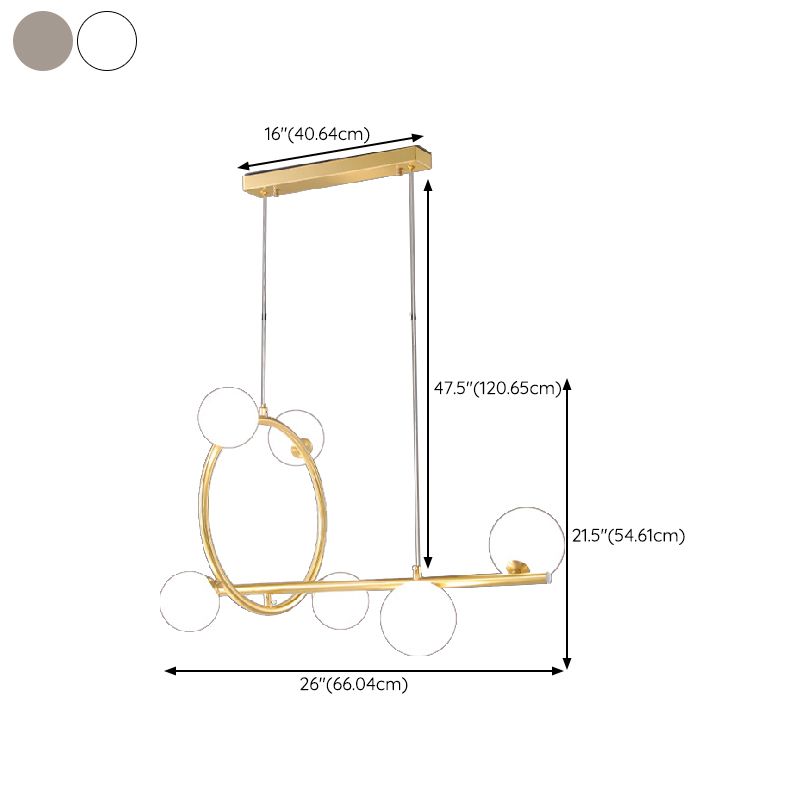 Post Modern Kitchen Island Fixture Solid Brass and Glass Pendant Ceiling Light in Gold