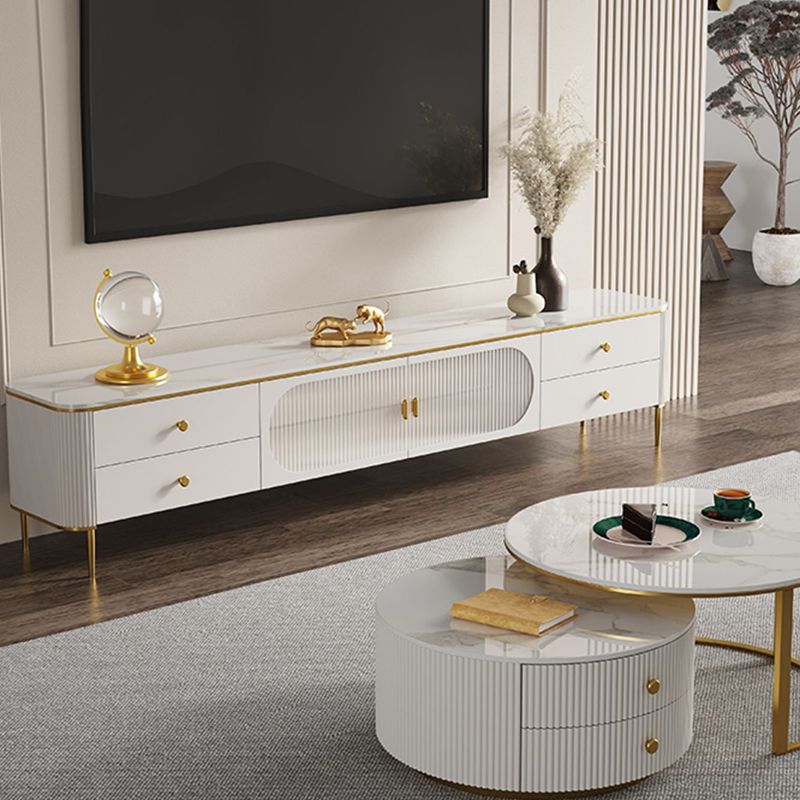 Enclosed Storage Stand Console Glam TV Media Console with Drawers