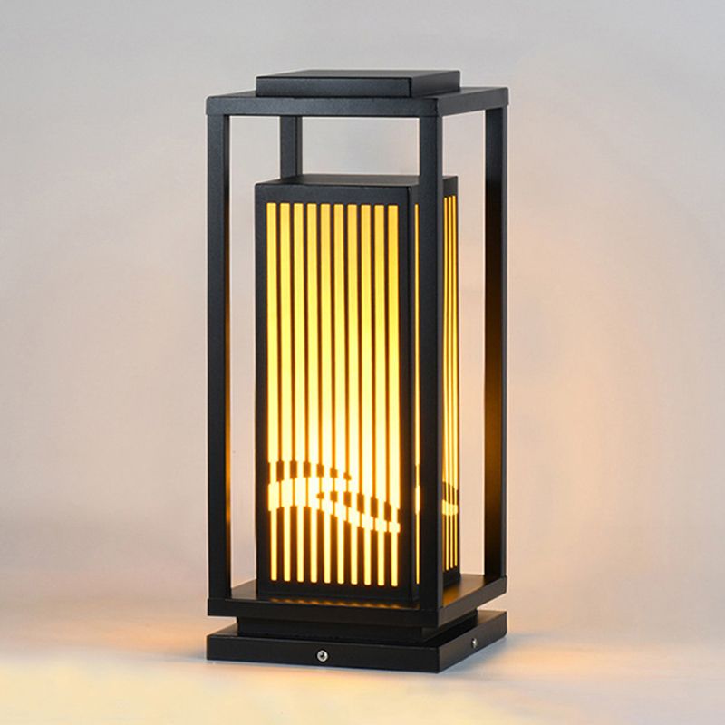 Rectangle Pillar Lamp Modern Metal Outdoor Waterproof Light in Black