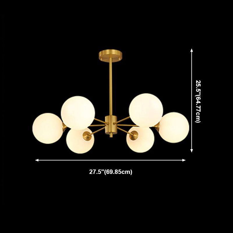Lampadario globo nordico oro multi luce appesa alla luce con vetro bianco per camera da letto