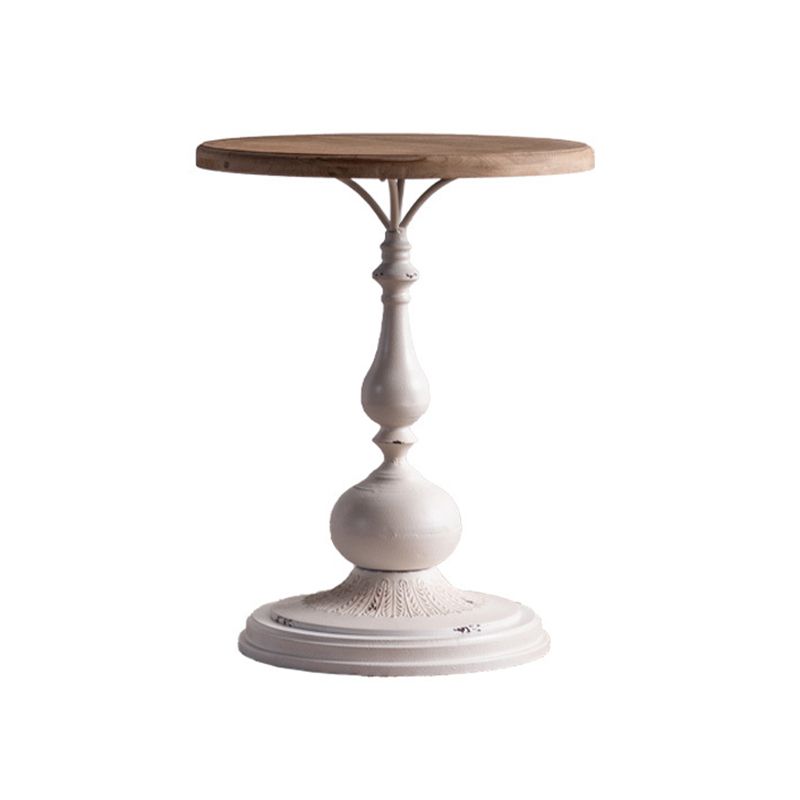 French Country Round Wood Top Coffee Table Iron Pedestal Cocktail Table