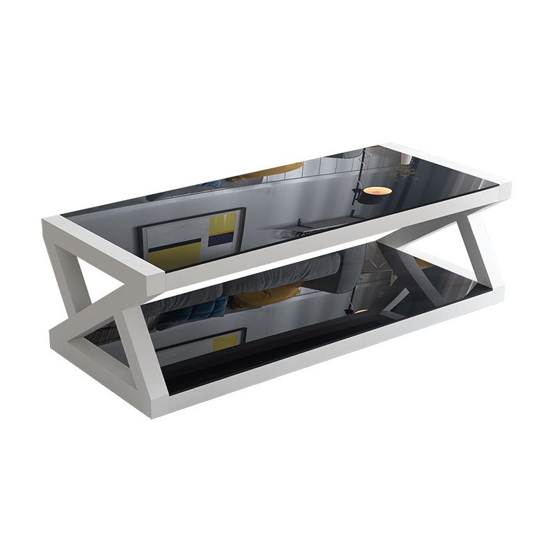 Abstract Base Rectangular Modern Style Glass Table Metal Bottom Frame Coffee Table