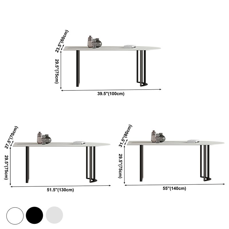 Simplicity Style Sintered Stone Dining Table Freeform Shape Table with Double Pedestal Base