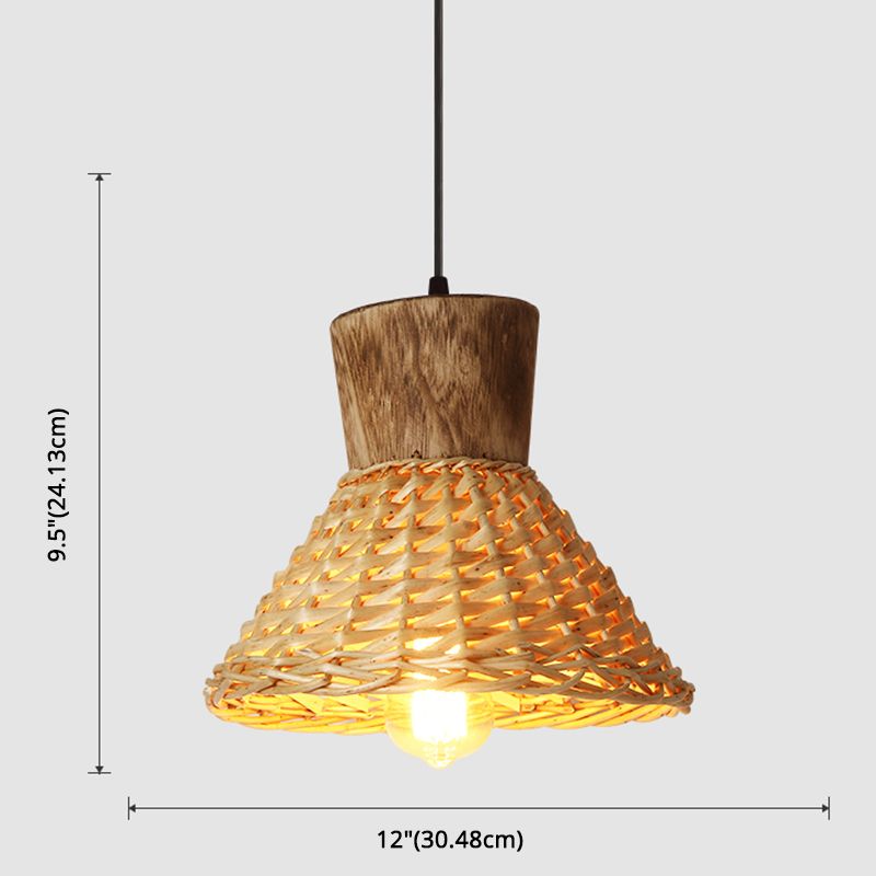 Asian Style Bamboo Weaving Pendant Light 1-Light Simplicity Wooden Hanging Lamp for Bedroom