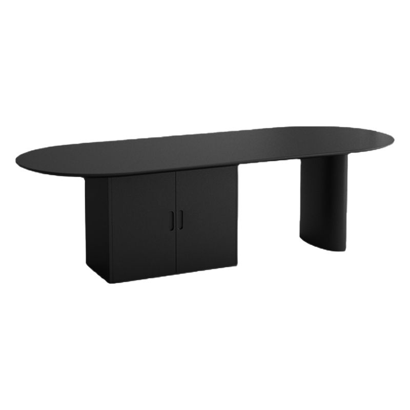 Minimalism Wood Oval Dining Table Wood Base Dining Table with Cabinet