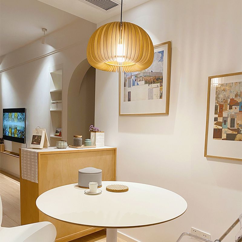 Modern Style Geometric Shape Pendant Wood 1 Light Hanging Lamp for Dinning Room