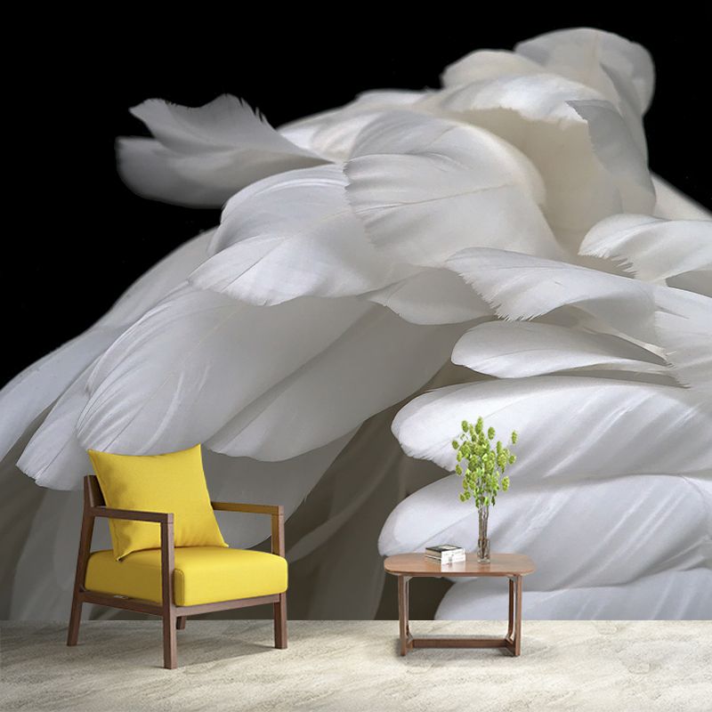 Feather Mural for Sleeping Room Wall Art in Light Color, Stain Resistant