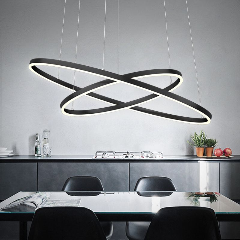 Modern Black Chandelier Multiple Rings Ceiling Pendant Light Metal Chandelier