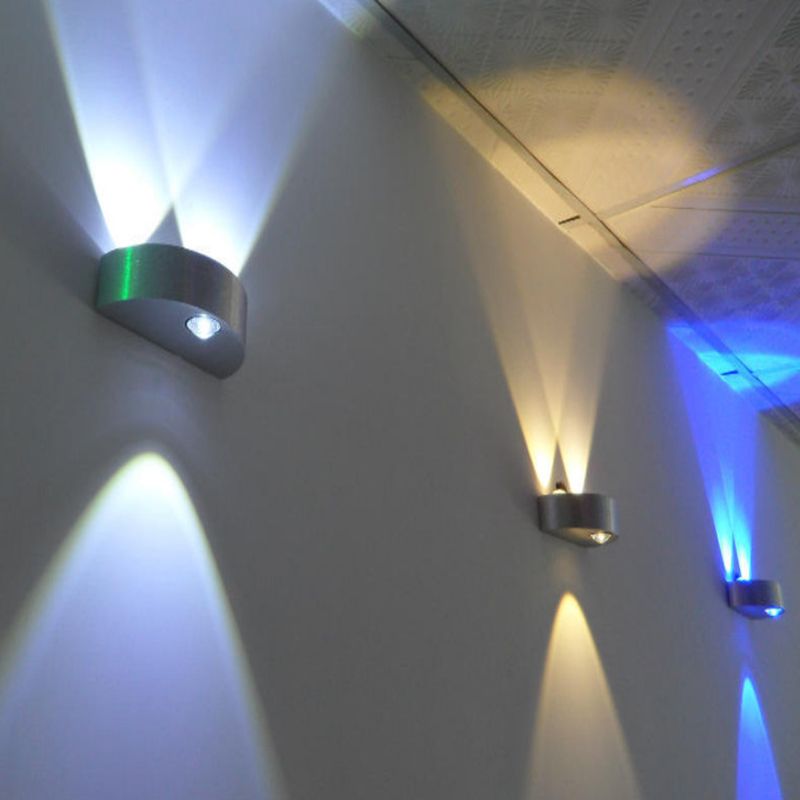 Modern Semicircle Metallic Sconce LED Flush Mount Wall Light in Brushed Silver, Blue/Red/Green Light