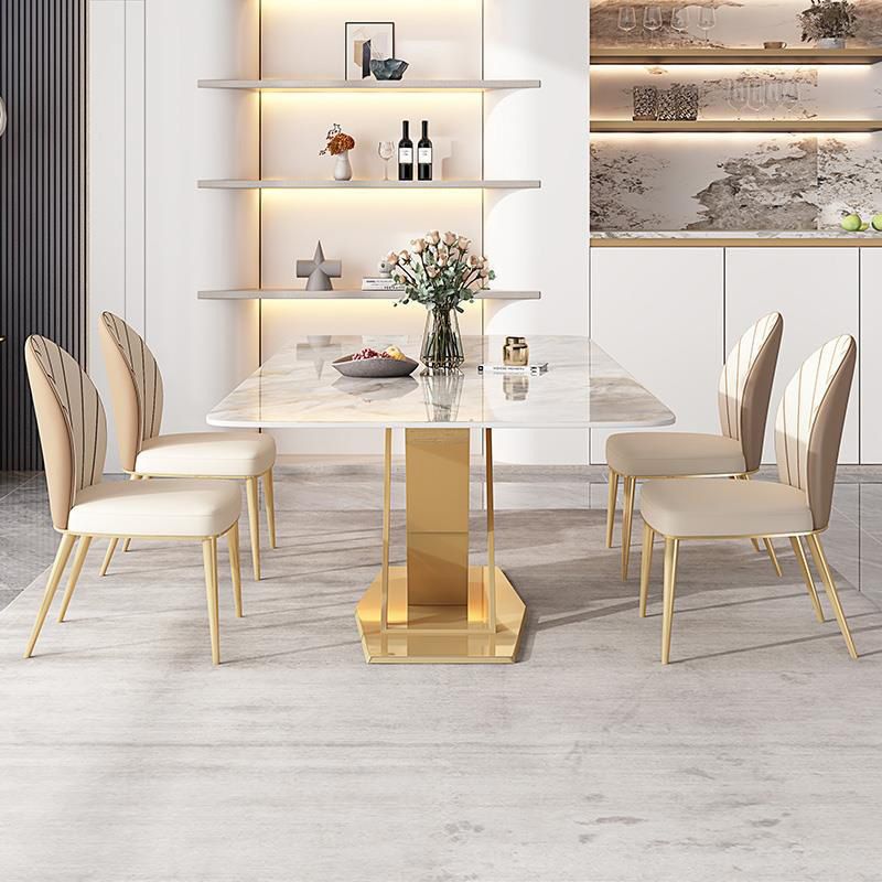 Glam Dining Rectangle Table Sintered Stone Table with Metal Legs for Kitchen