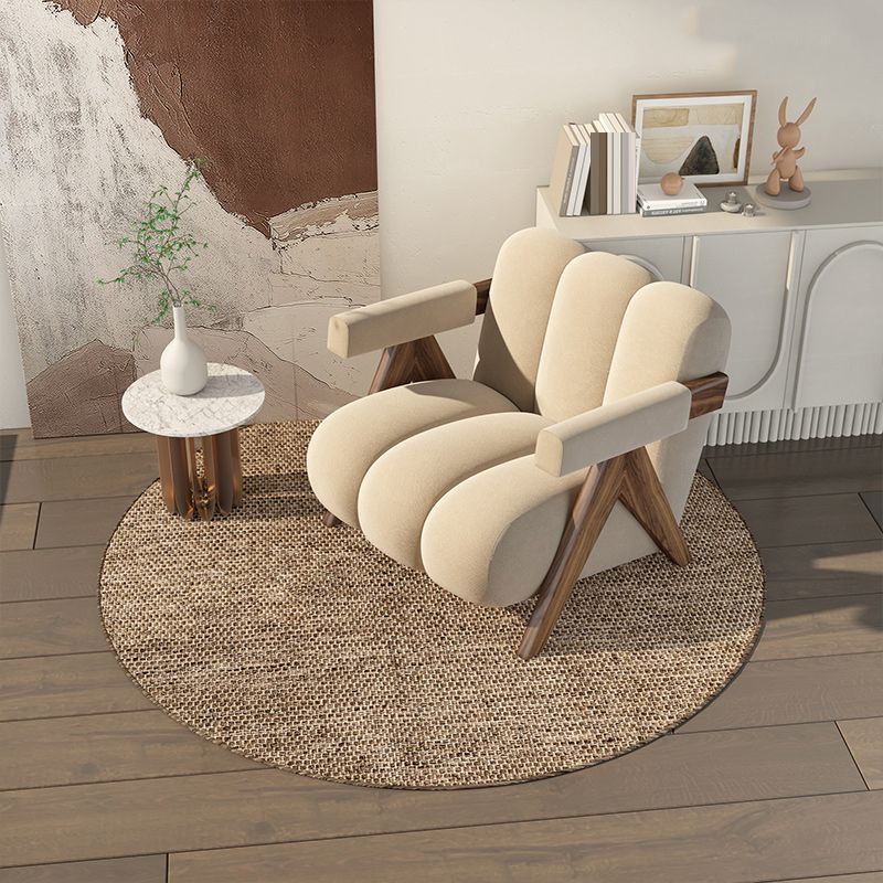 Scandinavian Wood Frame Lounge Chair Sewn Pillow Back Arm Chair