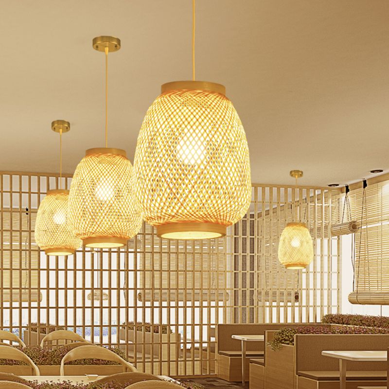 Lantern Pendant Lighting Fixture Contemporary 1 Light Restaurant Ceiling Light in Beige