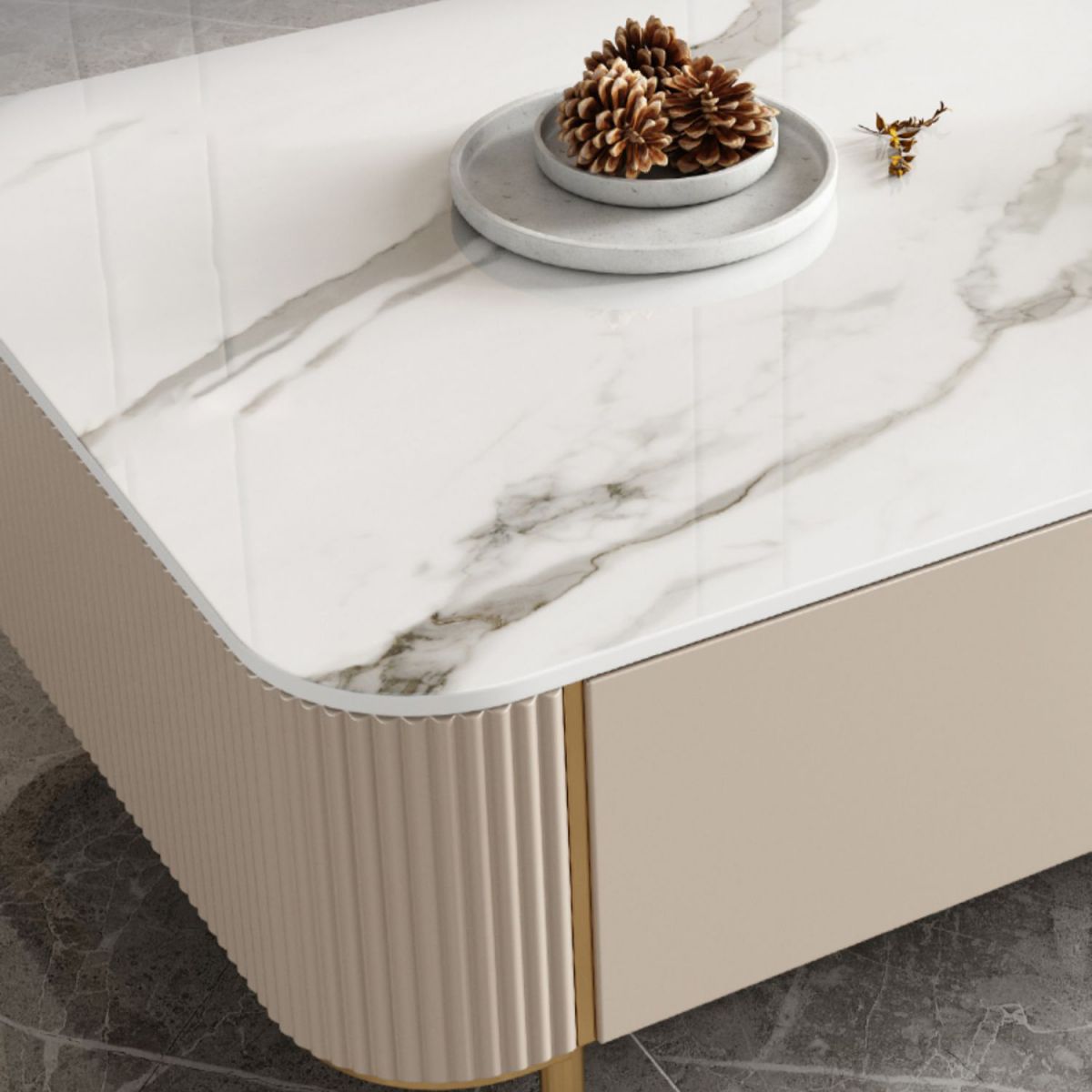 2 Drawers Rectangular Slate Top Coffee Table 4 Legs Cocktail Table