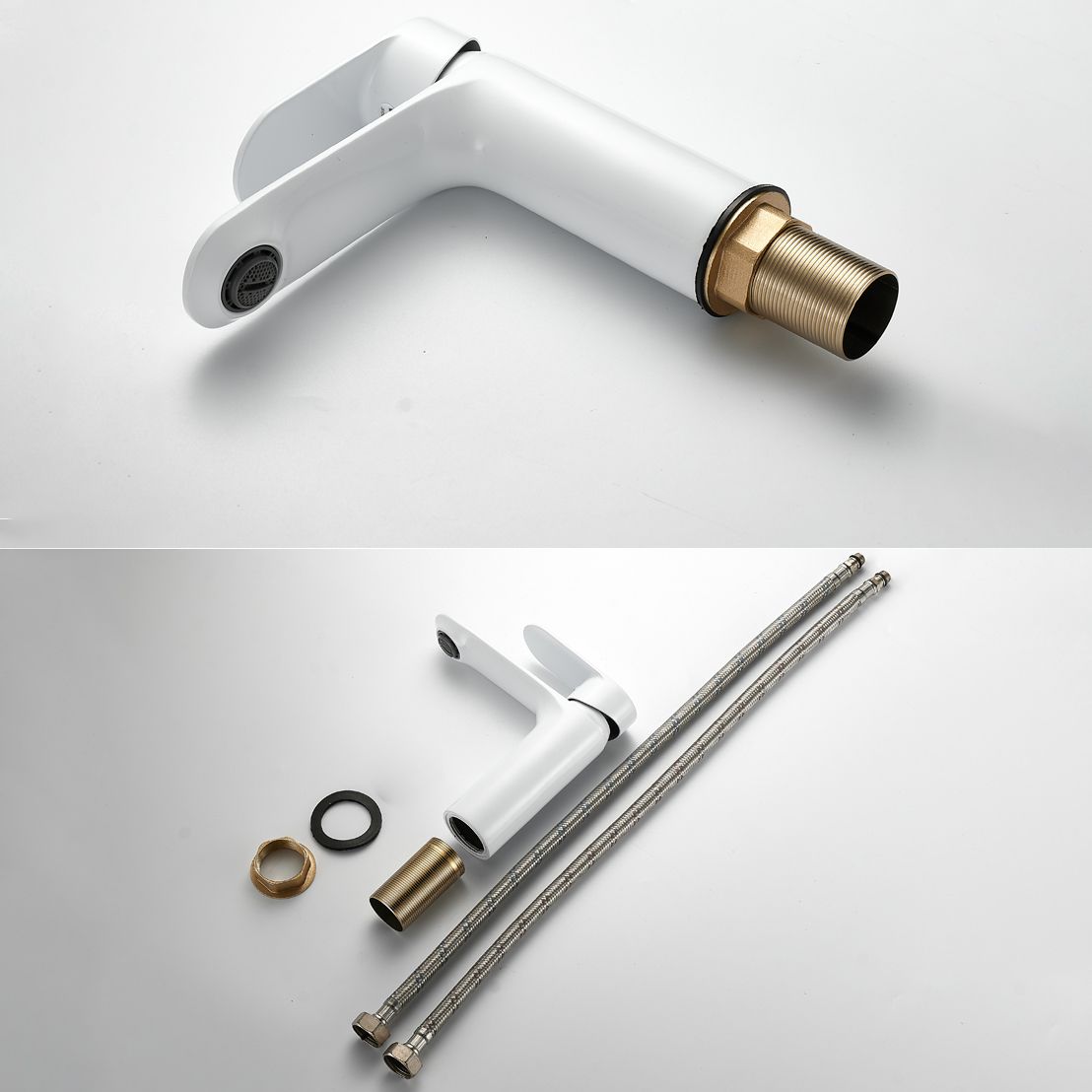 Bathroom Sink Faucet Lever Handle Brass Solid Color Washroom Faucet