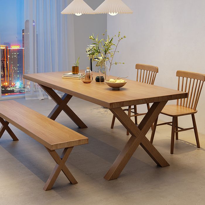 Industrial Dinner Table Rectangle Solid Wood Dinette Table in Brown