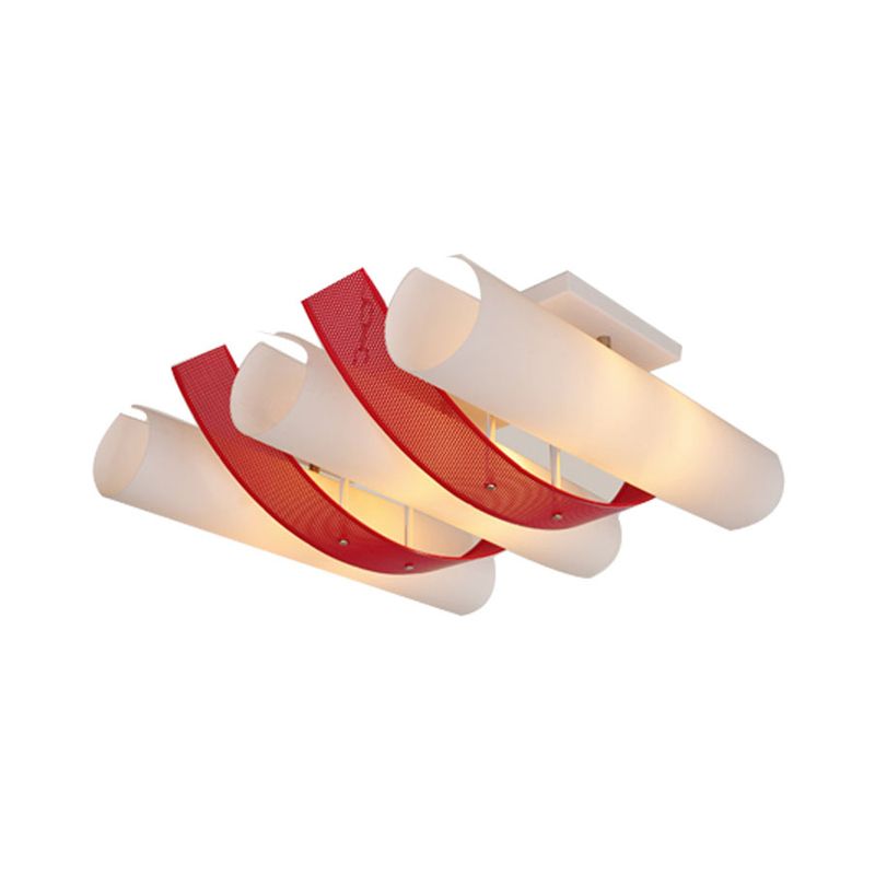Red-White Cylinder Ceiling Light Simplicity 3-Head Acrylic Ultra Thin Flush Mount Fixture