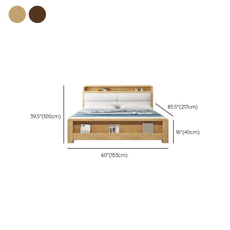 King & Queen Size Wood Panel Bed Nordic Upholstered Bed Frame with Storage