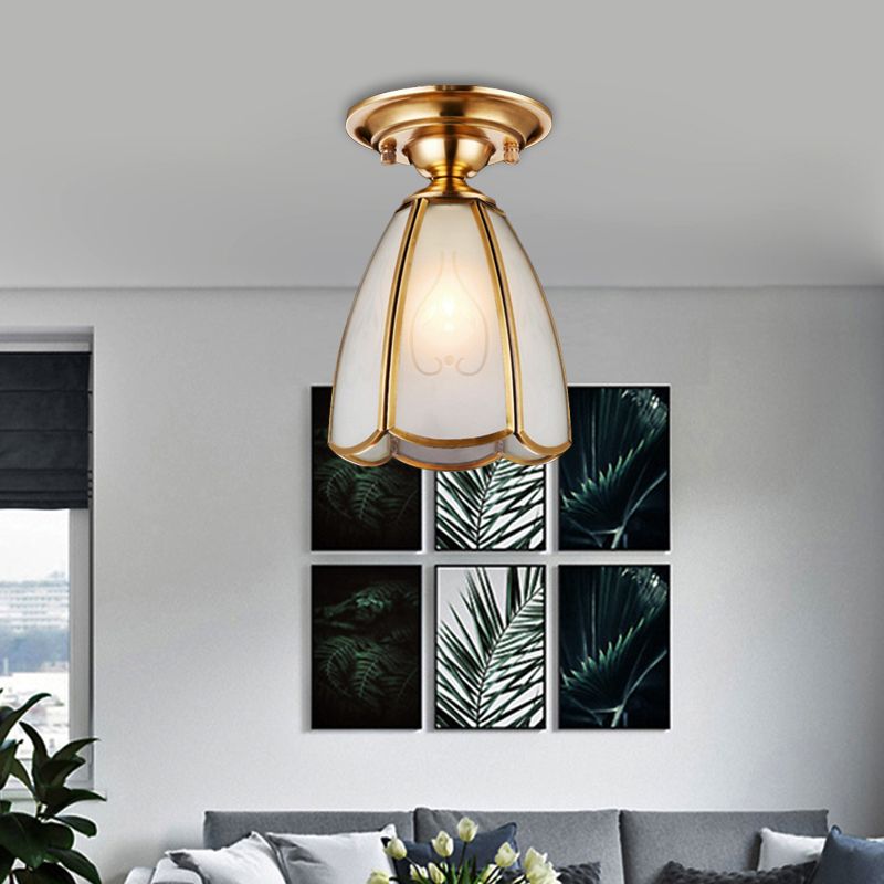 5"/6" Wide Cone/Globe Semi Flush Mount Traditional White Glass Brass 1 Bulb Ceiling Mount Chandelier