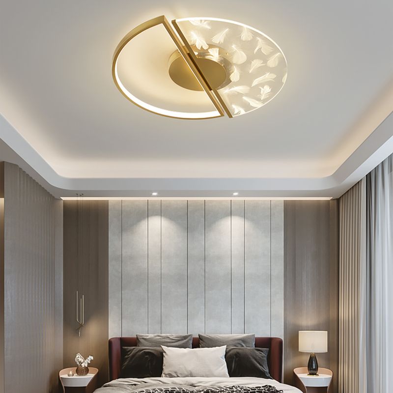 Modern Creative Feather LED Semi Flush Ceiling Light Circular Wrought Iron Flush Mount for Living Room