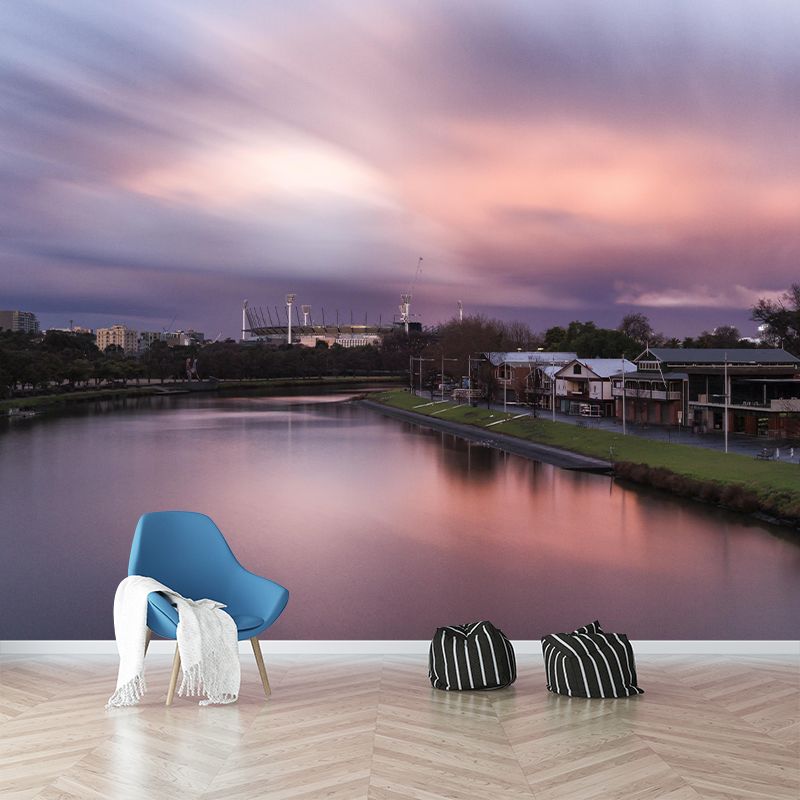 City View Mural Wallpaper Mildew Resistant Wall Covering for Meeting Room Decoration