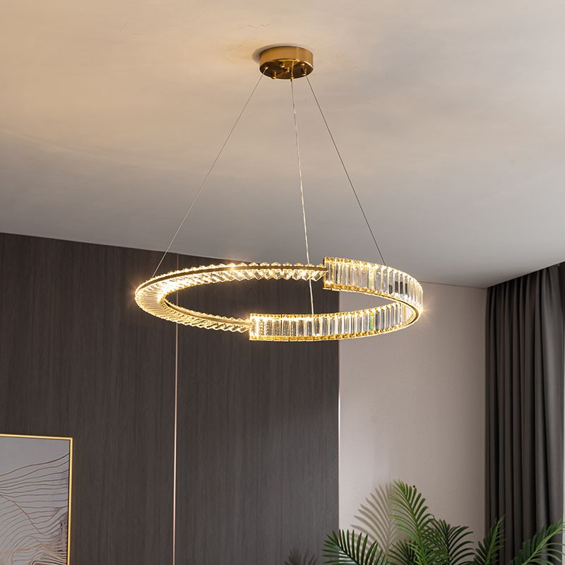 Modern Creative LED Pendant Light Electroplate Iron Linear Chandelier with Crystal Shade