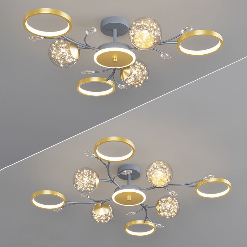 Cercle moderne Flush Lightture Amorture en verre transparent LED LED Semi Flush Light in Grey-Gold
