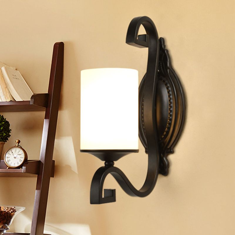 Opal Glass Black Wall Lighting Cilindro 1 Testa Minimalismo SCONCE LAMPAGGIO per camera da letto