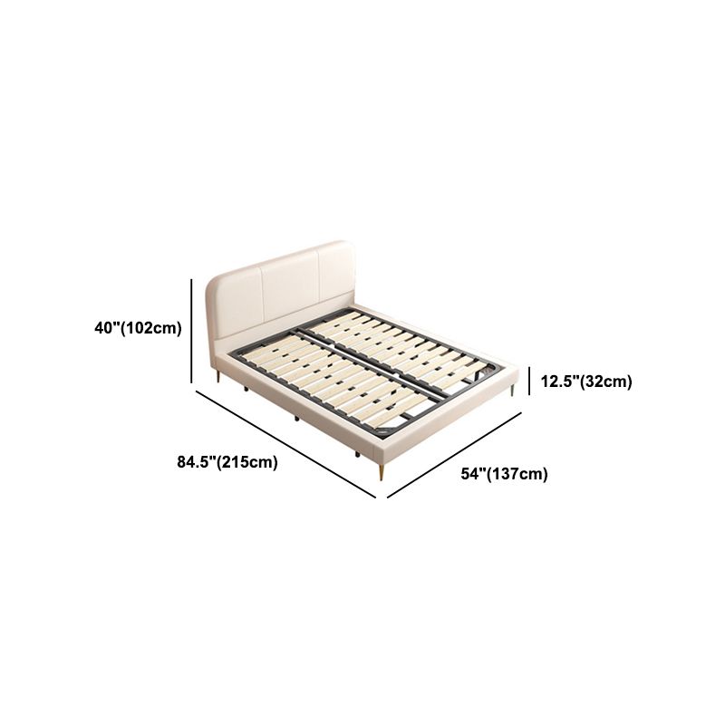 Glam Genuine Leather Bed Frame White Upholstered Low Profile Standard Bed