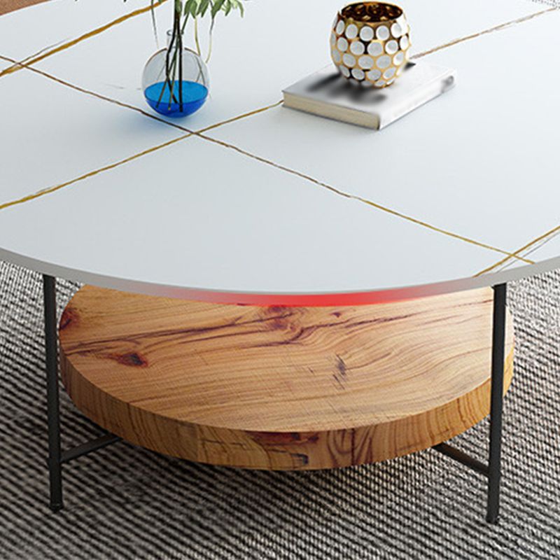 15.7 " H 4-Leg Metal Base Solid Color Round Slate Coffee Table For Living Room