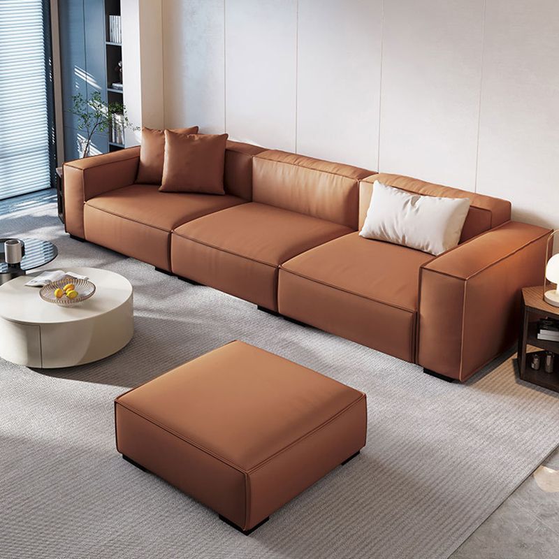 Modern Style Fabric& Ox Leather White/orange Rectangular Sofa