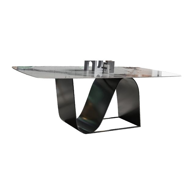 Moderne graue Küchen -Ess -Set Sintered Stone Top Rechteck Essset mit Trestle Basis